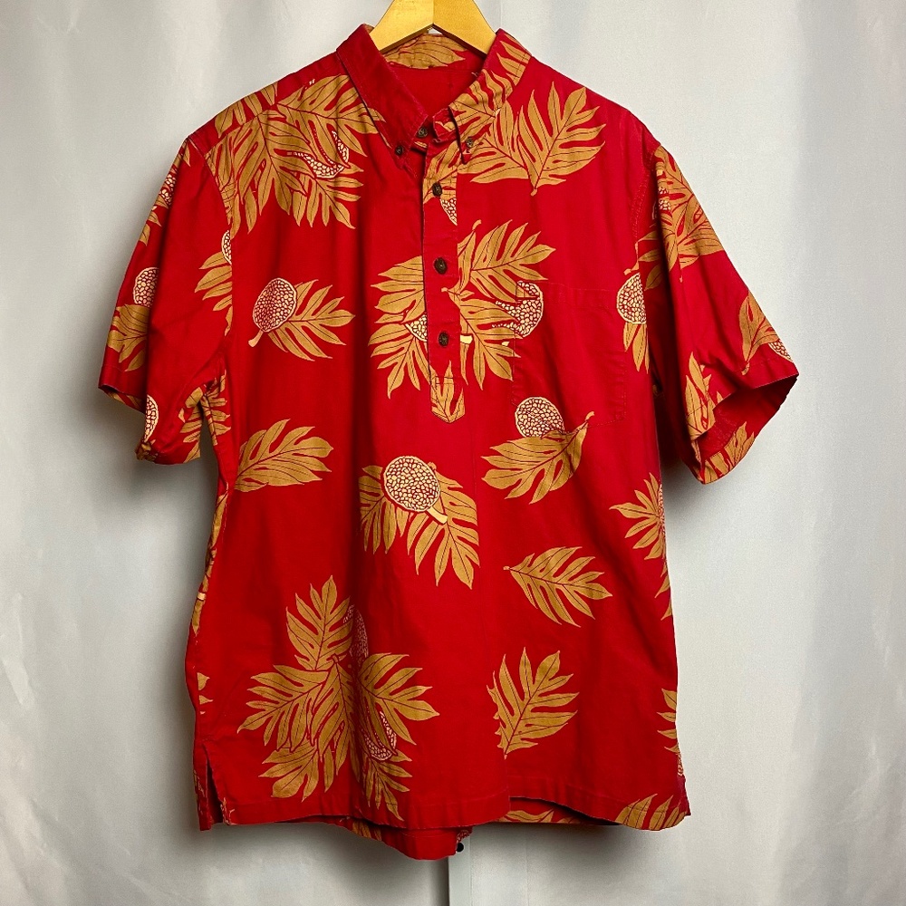 Sig Zane Menʻs Red | Yellow Ulu Print Short Sleeve Pullover Aloha Shirt